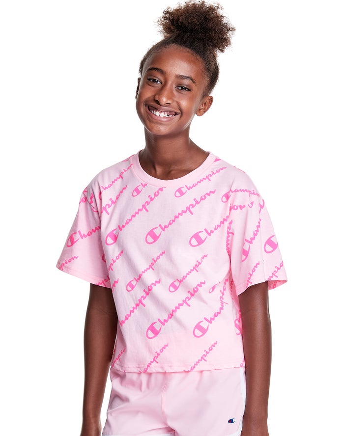 Champion T-Shirt Meisjes - Roze - Boxy Allover Logo ( 467023-PNZ )